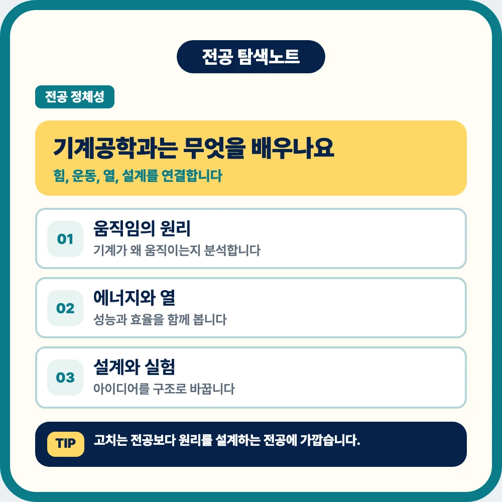 기계공학과에서 배우는 힘 운동 열 에너지 설계 과정을 설명하는 이미지 기계공학과에서 배우는 힘 운동 열 에너지 설계 과정을 설명하는 이미지