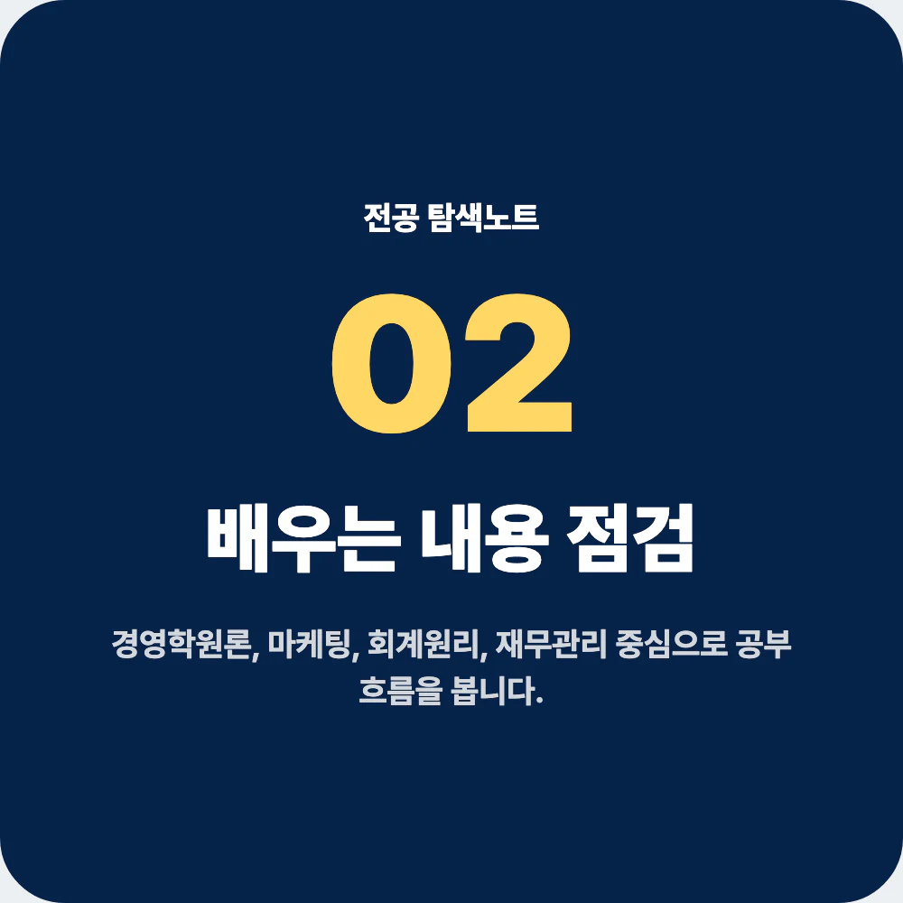 경영학과에서 배우는 대표 과목과 학습 흐름 점검 이미지