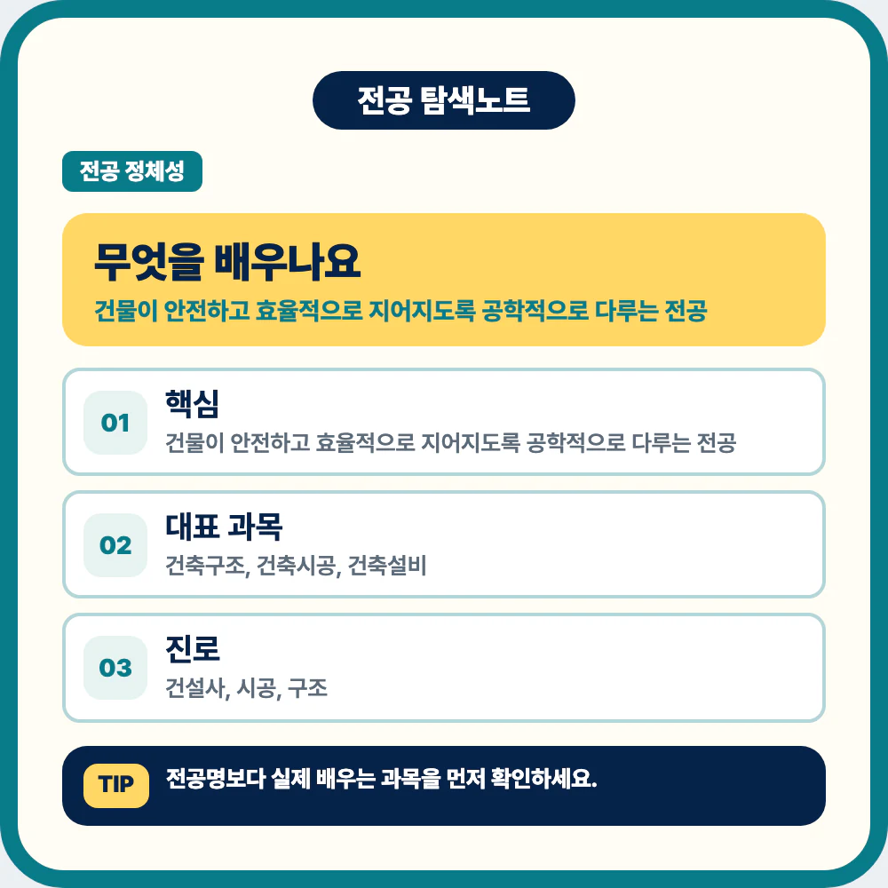 건축공학과 전공에서 배우는 건축구조 건축시공 건축설비 설명 이미지