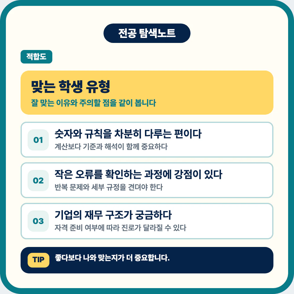 회계학과에 맞는 학생 유형 숫자 규칙 오류 확인 성향 이미지
