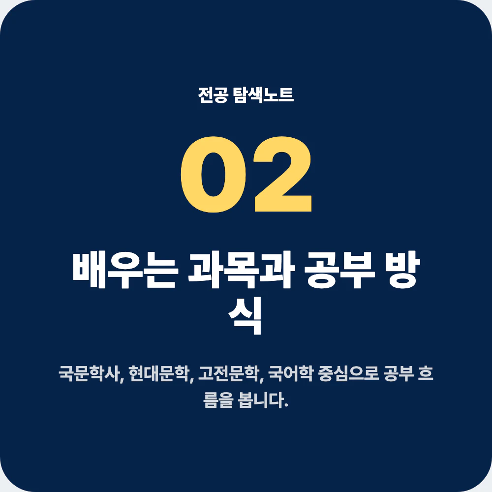국어국문학과 대표 과목과 대학 공부 방식 설명 이미지