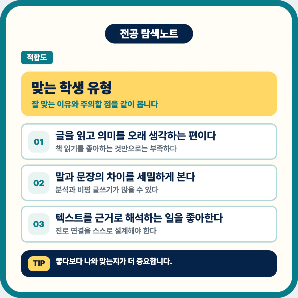 국어국문학과에 맞는 학생 유형과 성향 체크 이미지