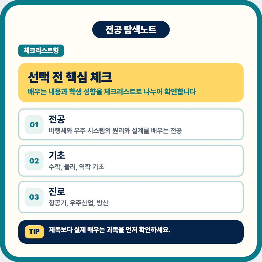 항공우주공학과 선택 전 전공 정체성 확인 이미지