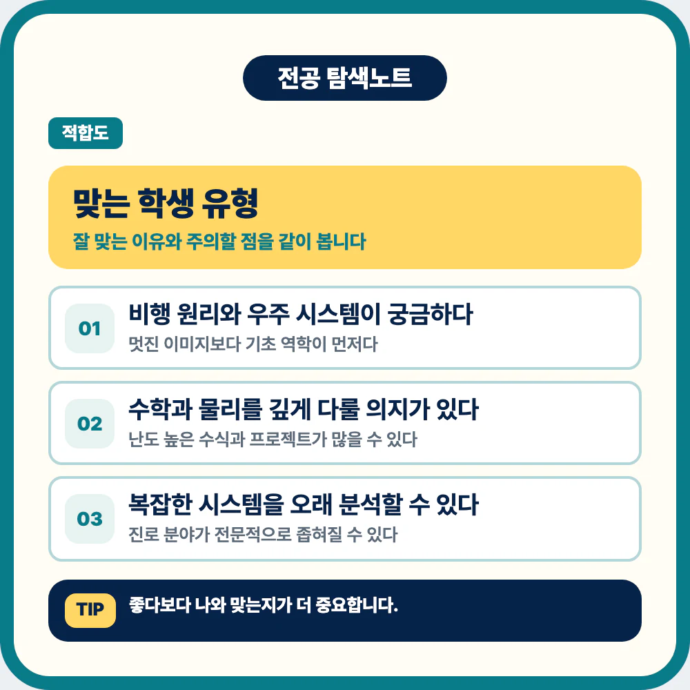 항공우주공학과에 맞는 학생 유형과 성향 체크 이미지