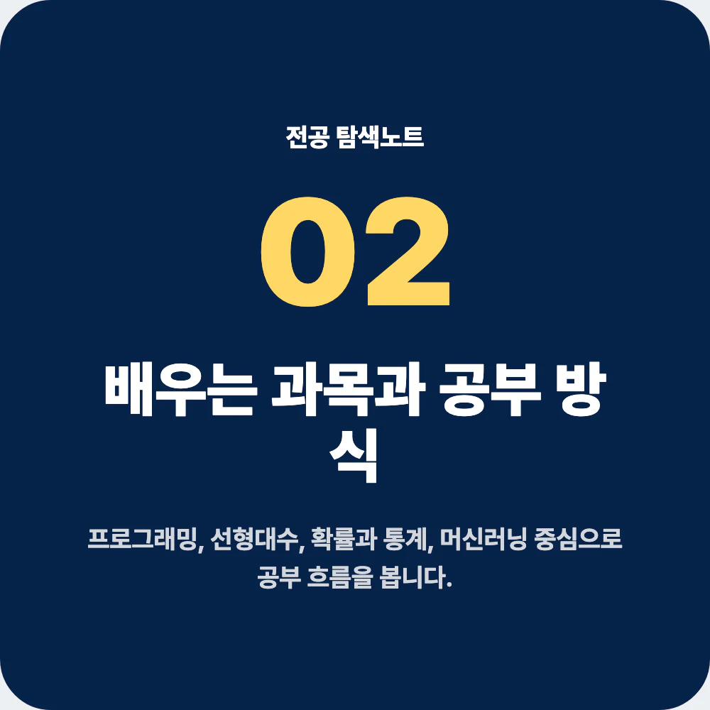 인공지능학과 주요 과목과 공부 방식 설명 이미지
