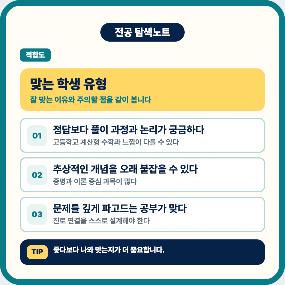수학과에 맞는 학생 유형과 추상적 사고 성향 체크 이미지