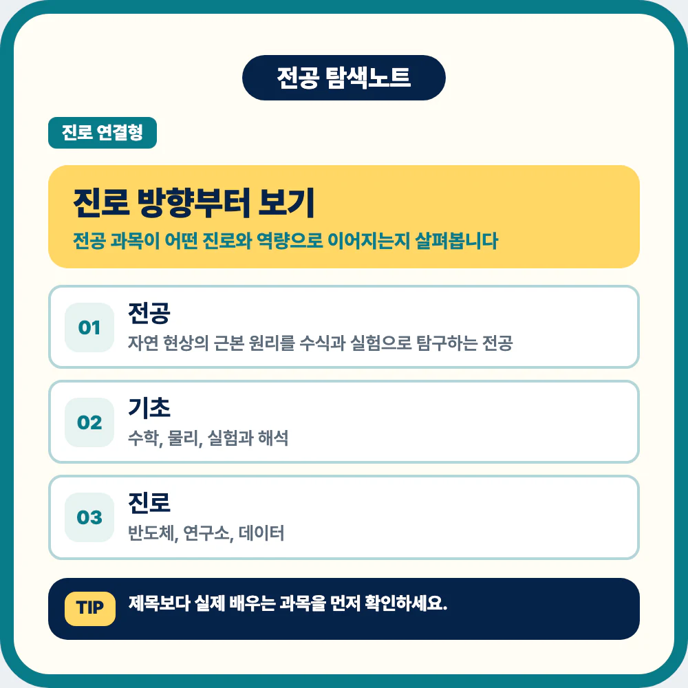 물리학과 진로 방향을 확인하는 전공 탐색 이미지