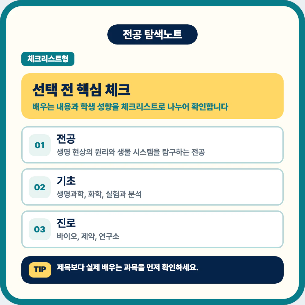 생명과학과 선택 전 전공 정체성과 대표 과목 핵심 체크 이미지