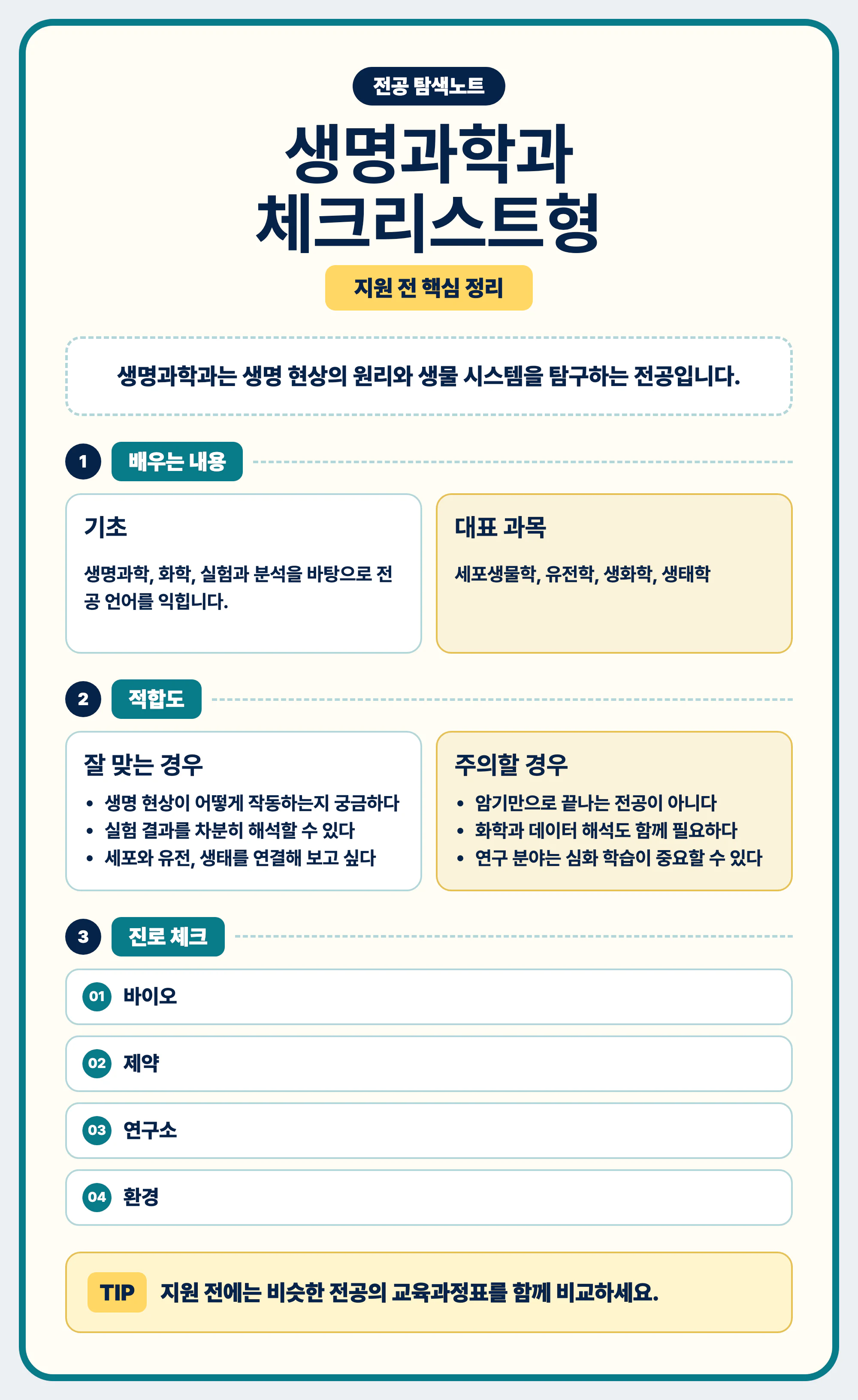생명과학과 선택과 교육과정표 비교를 마무리하는 전공 탐색 이미지