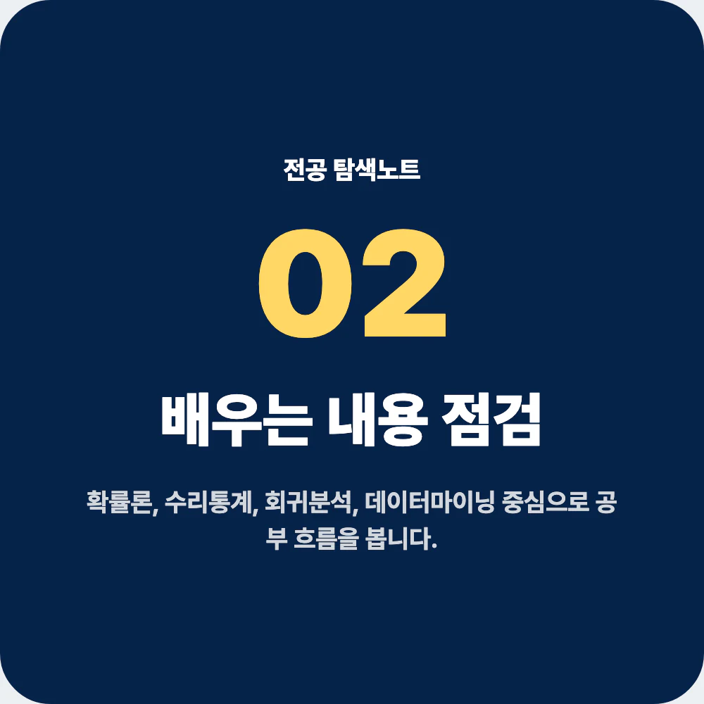 통계학과 배우는 내용 확률론 수리통계 회귀분석 데이터마이닝 점검 이미지