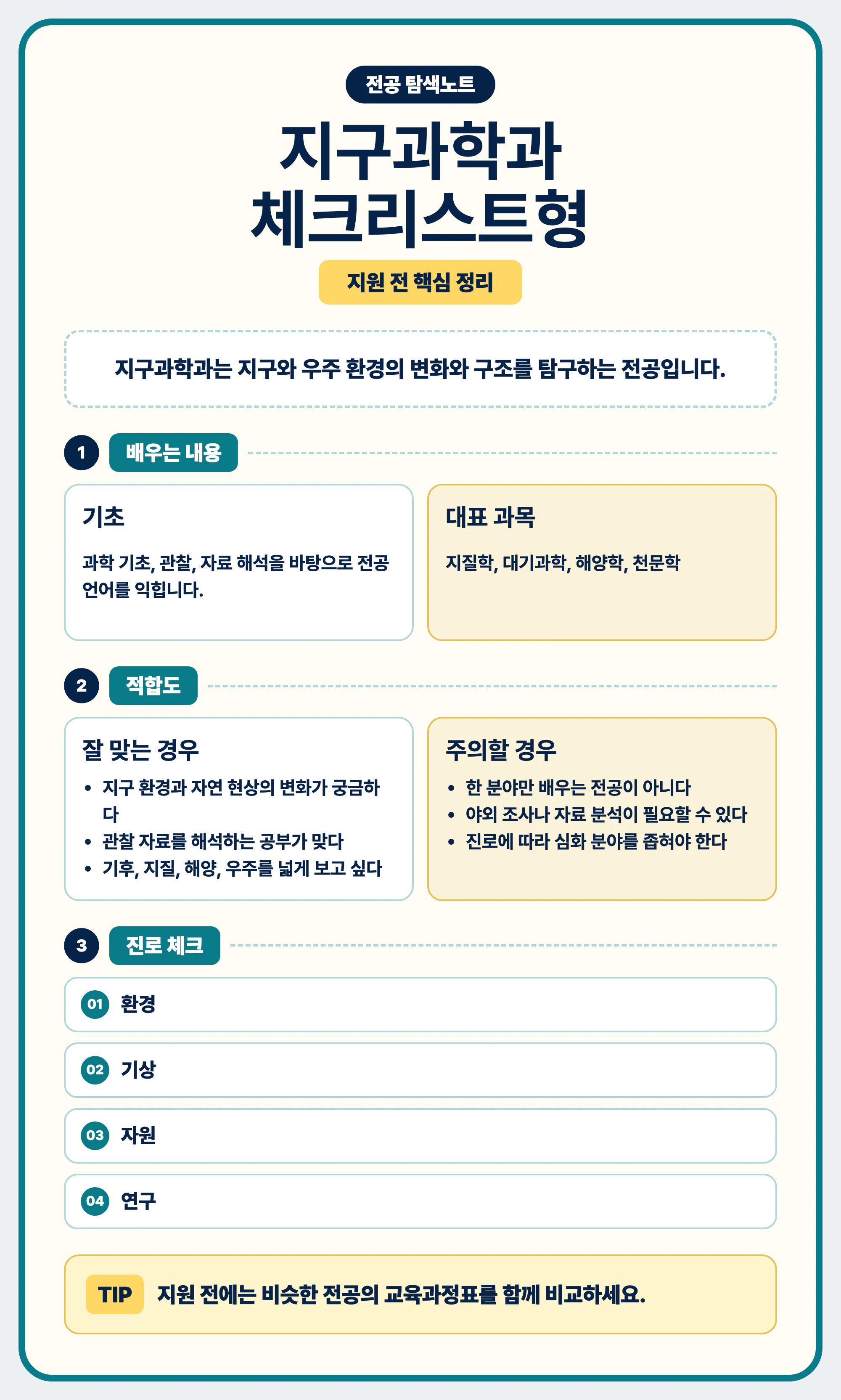 지구과학과 전공 선택 마무리와 교육과정표 비교 안내 이미지