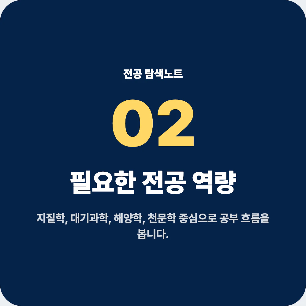 지구과학과 전공 역량과 대표 과목을 정리한 이미지