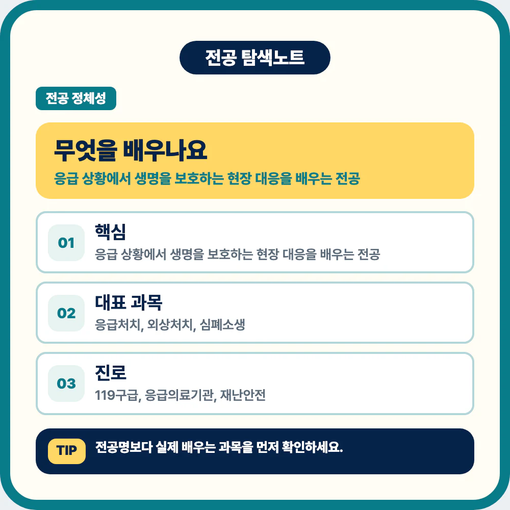 응급구조학과 전공에서 배우는 응급처치 외상처치 심폐소생 과목 설명 이미지