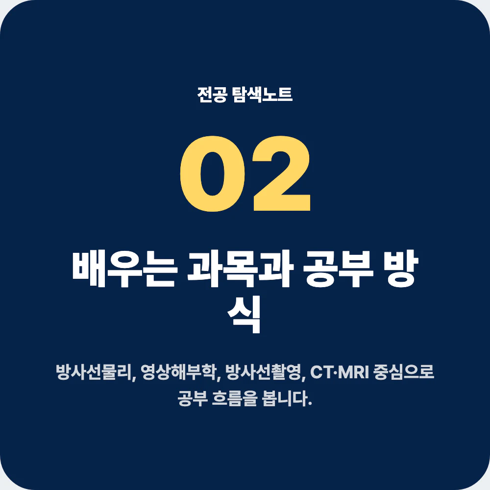 방사선학과 주요 과목과 공부 방식 설명 이미지
