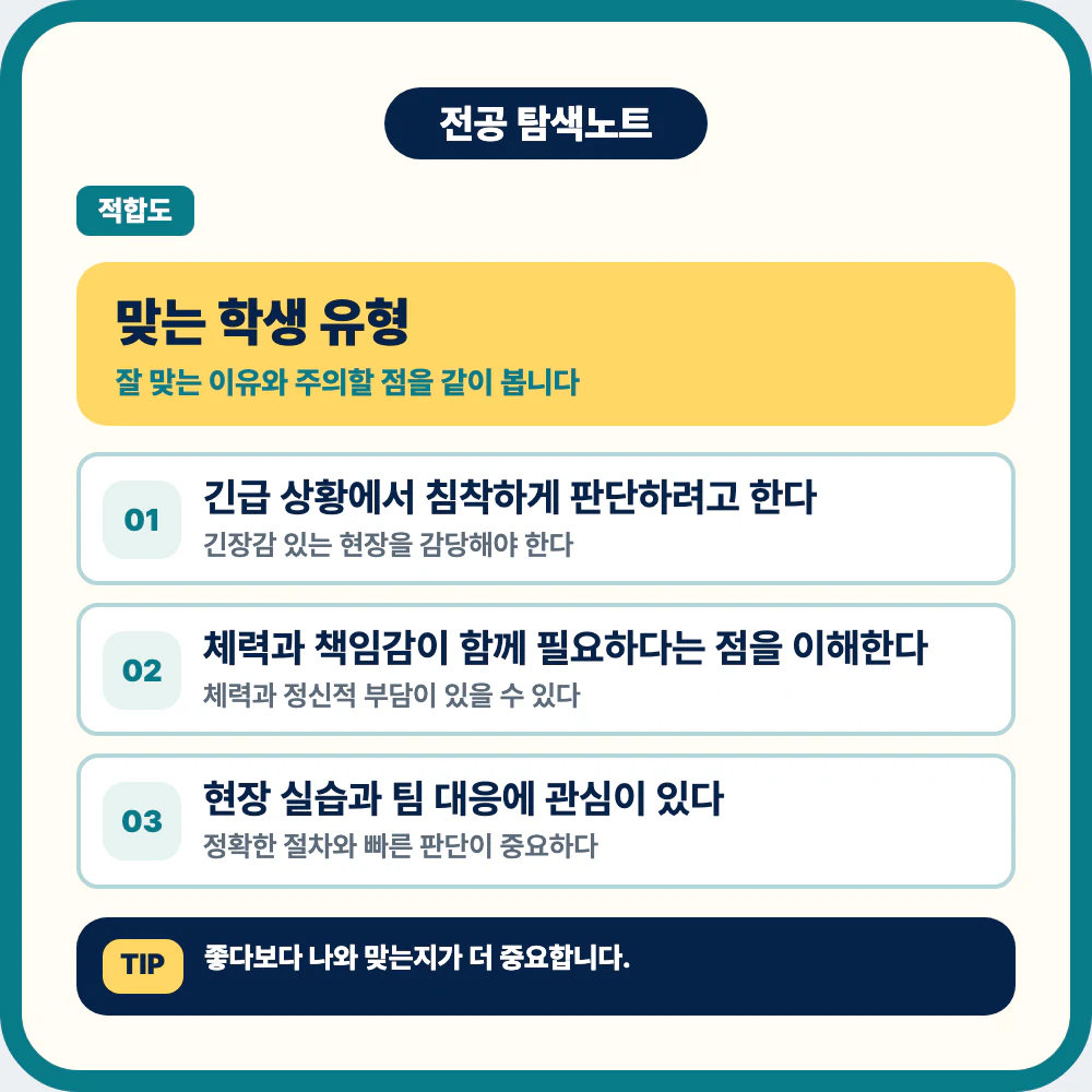 응급구조학과에 맞는 학생 유형과 침착한 판단력 체력 책임감 점검 이미지