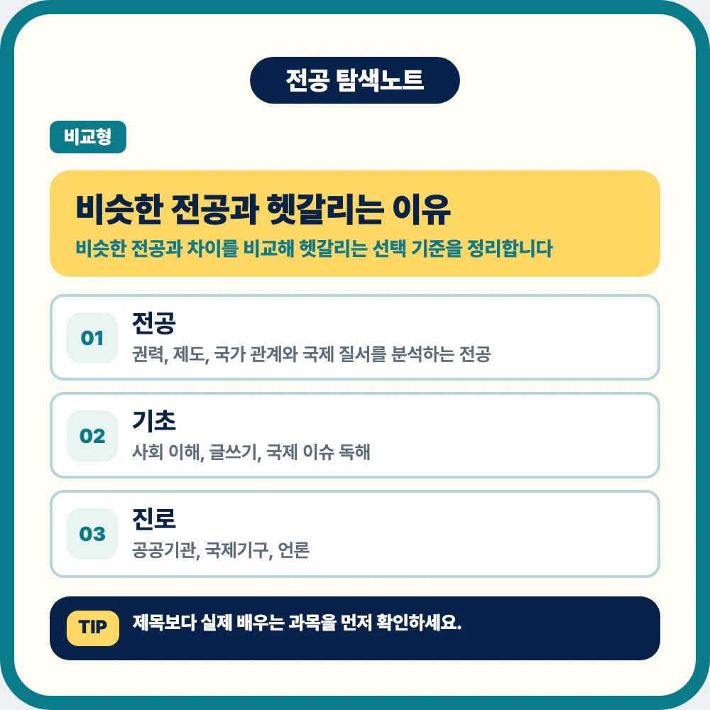 정치외교학과 전공 정체성과 지원 전 확인 항목 안내 이미지