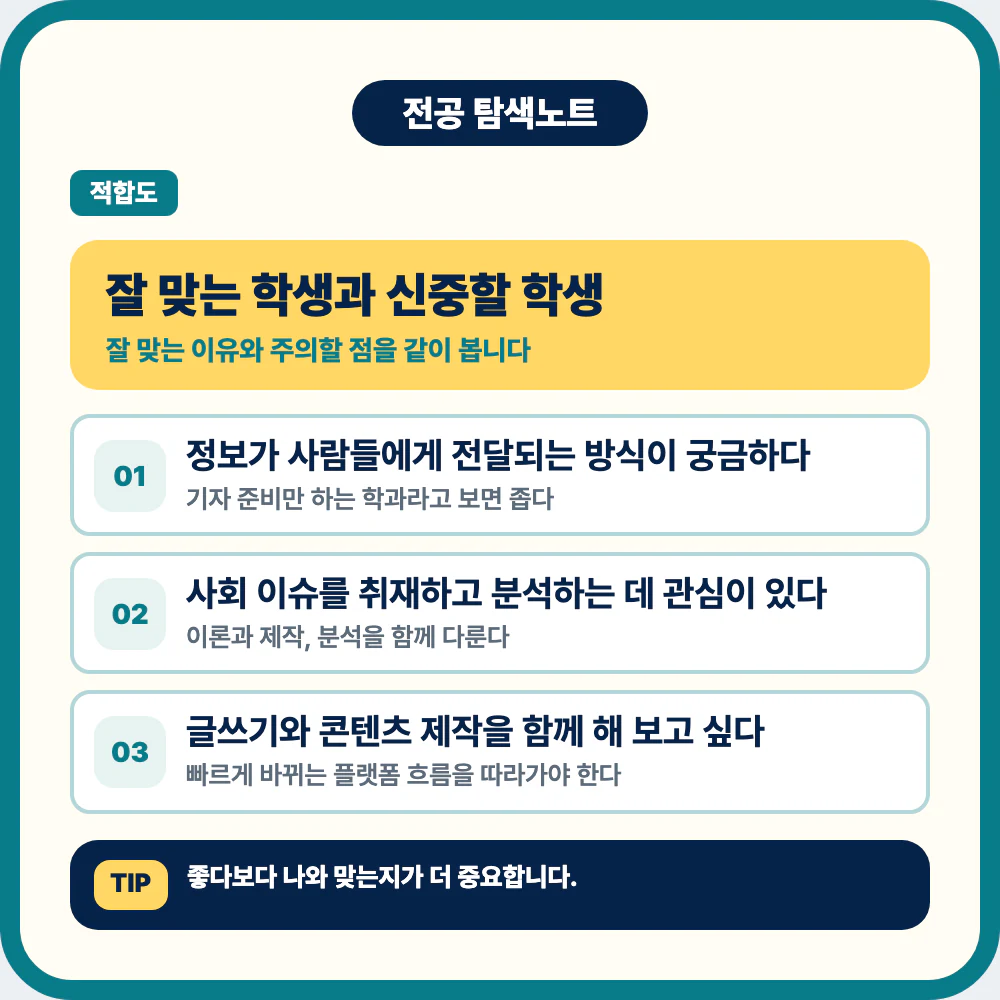 언론정보학과에 잘 맞는 학생 유형과 주의점 이미지