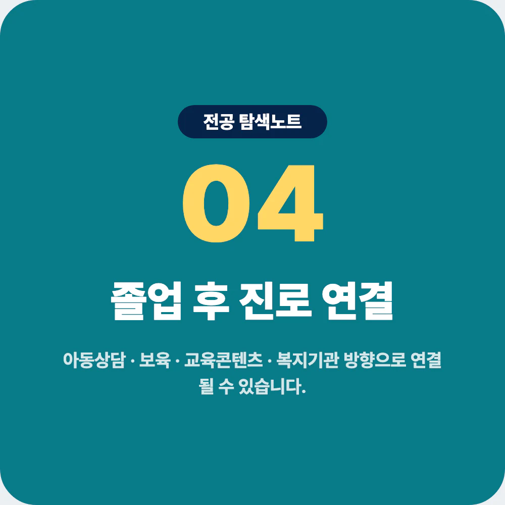 아동학과 졸업 후 아동상담 보육 교육콘텐츠 진로 연결 이미지