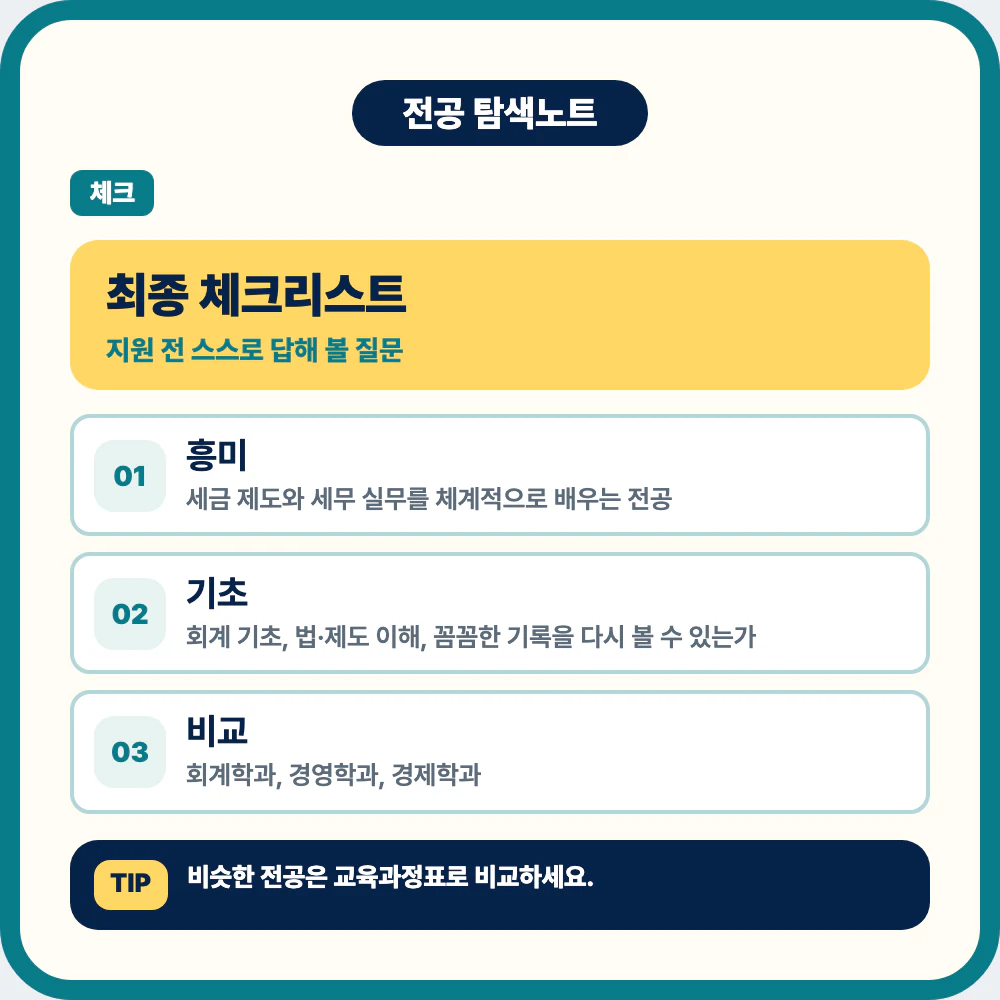 세무학과 최종 체크리스트와 회계 기초 법 제도 이해 확인 이미지