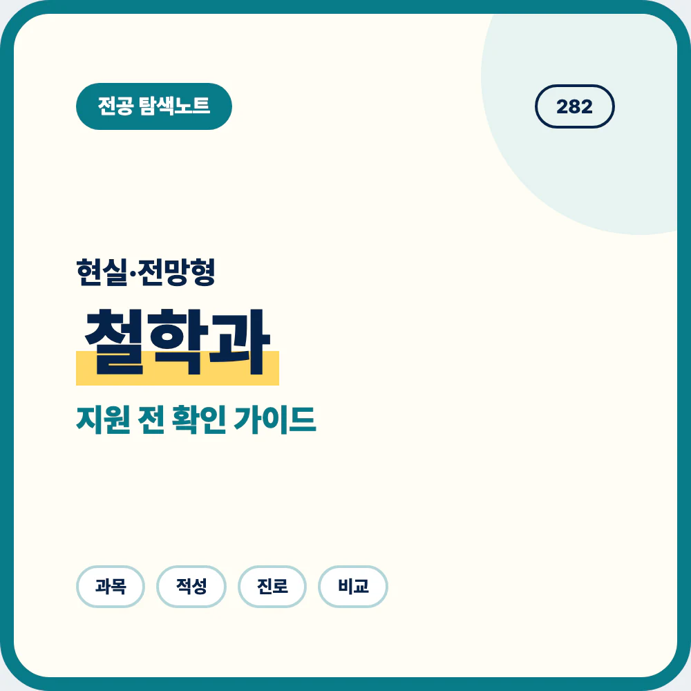 철학과 현실과 전망을 설명하는 중고생 전공 소개 이미지