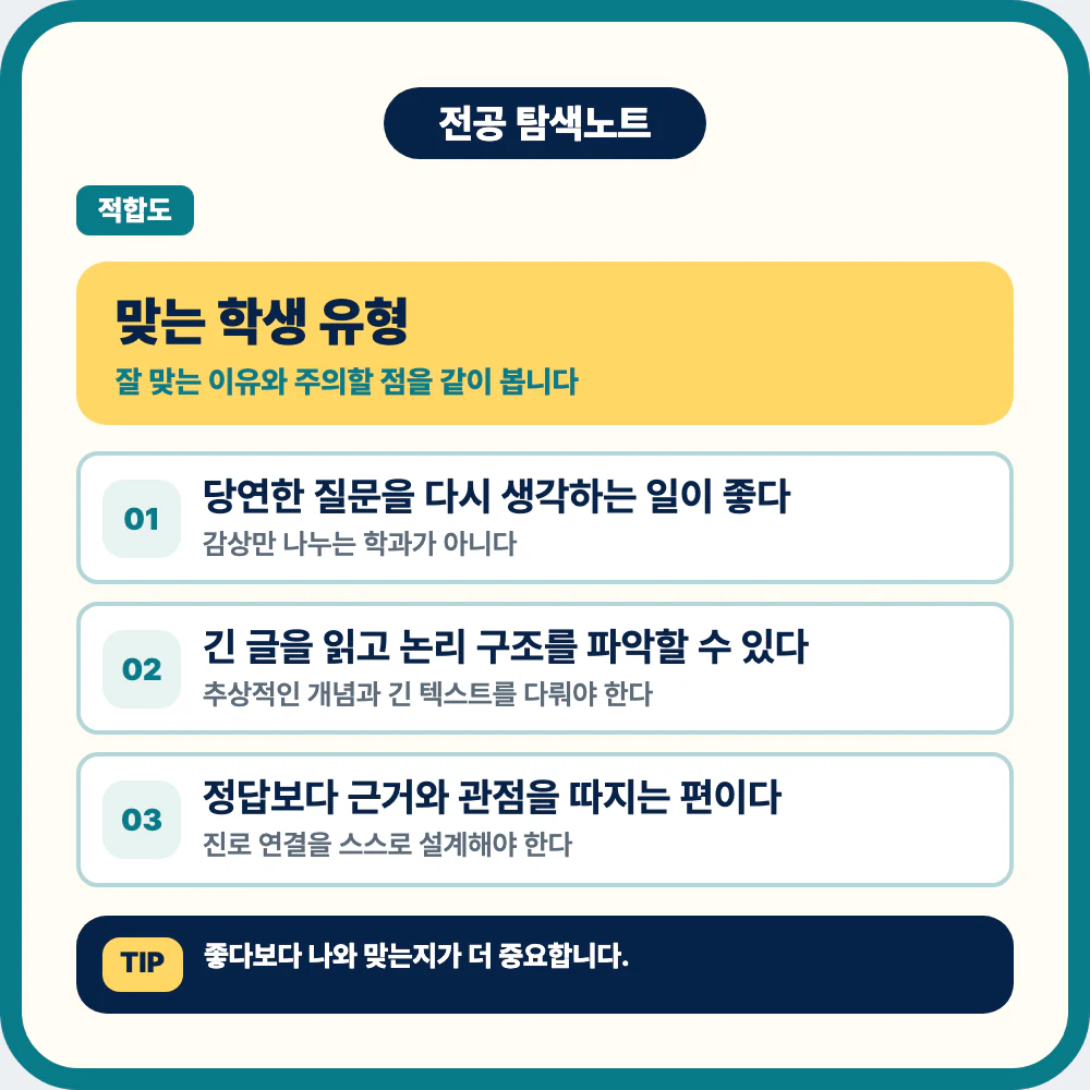 철학과에 맞는 학생 유형과 논리적 사고 성향 안내 이미지