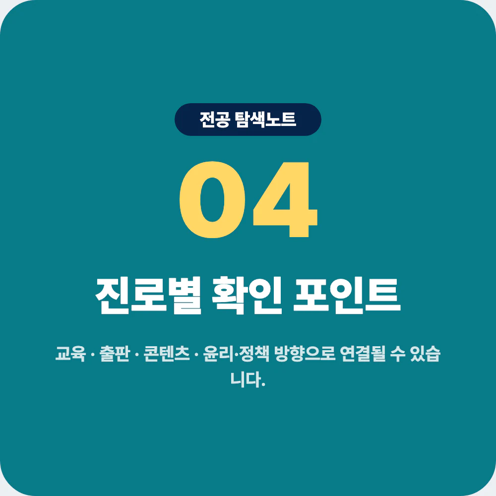 철학과 졸업 후 교육 출판 콘텐츠 윤리 정책 진로별 확인 포인트 이미지