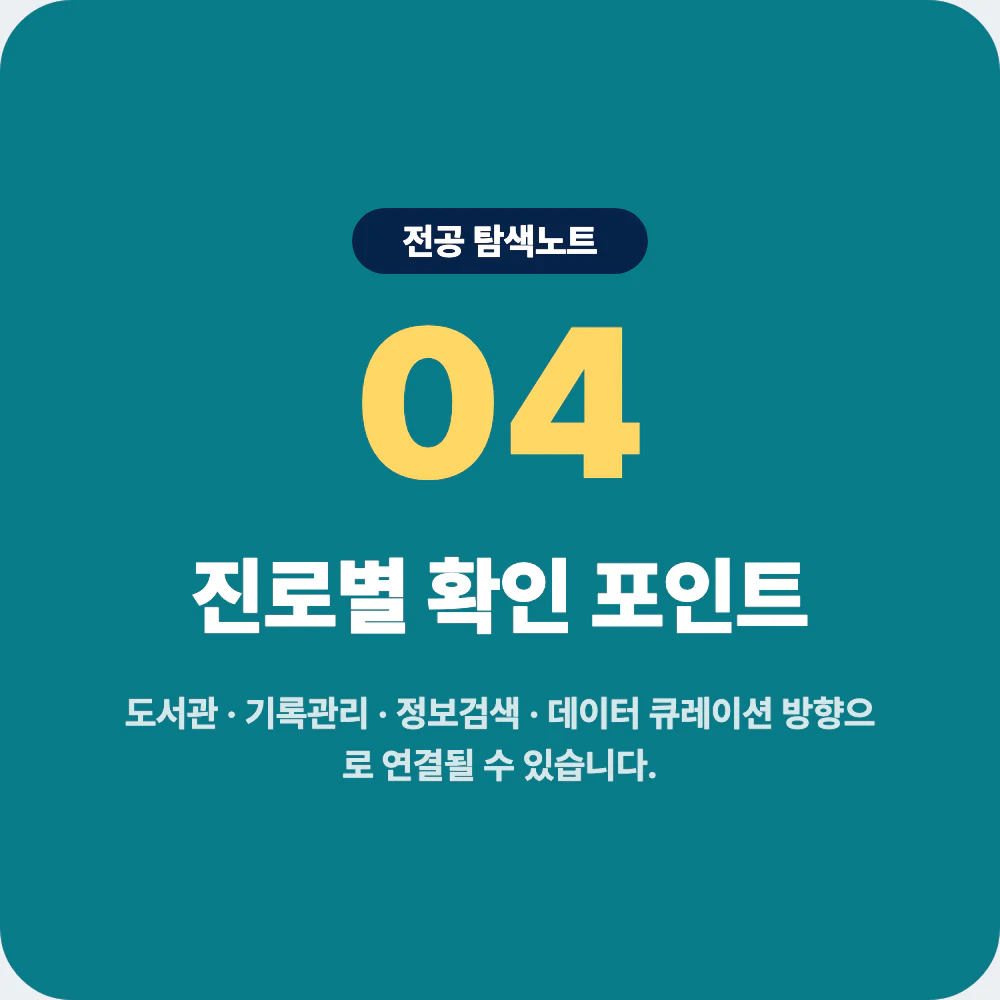 문헌정보학과 졸업 후 진로별 확인 포인트 이미지