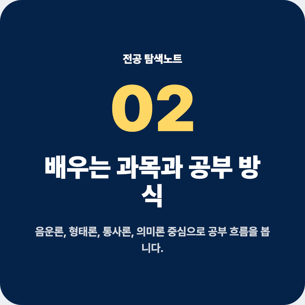 언어학과 배우는 과목과 공부 방식을 설명하는 이미지
