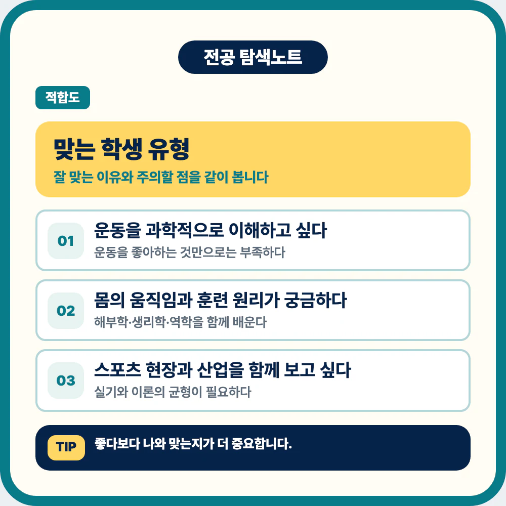 체육학과에 맞는 학생 유형과 운동을 과학적으로 이해하려는 성향 이미지
