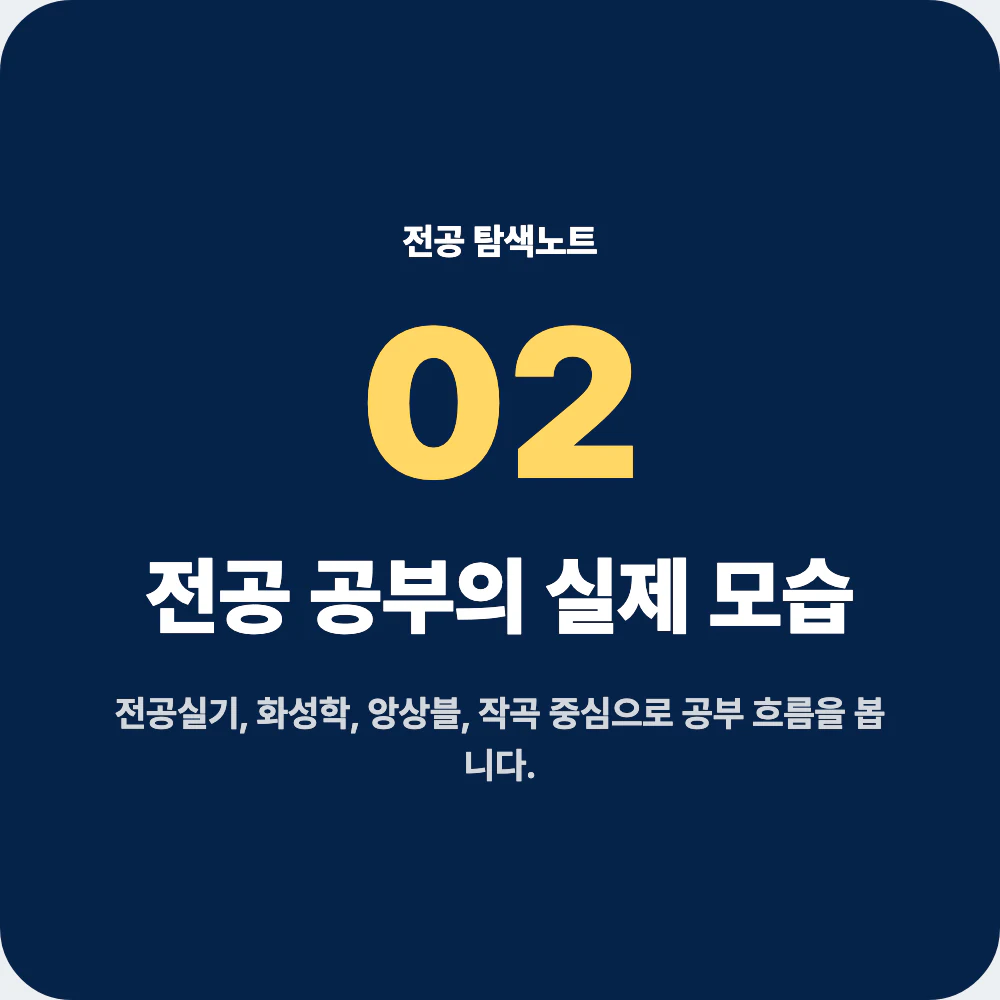 실용음악과 전공 공부와 대표 과목을 설명하는 이미지