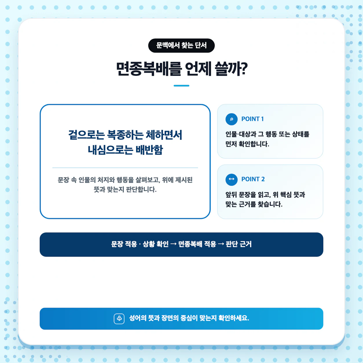 면종복배 한자 面從腹背와 뜻을 활용한 문장 만들기 연습 이미지