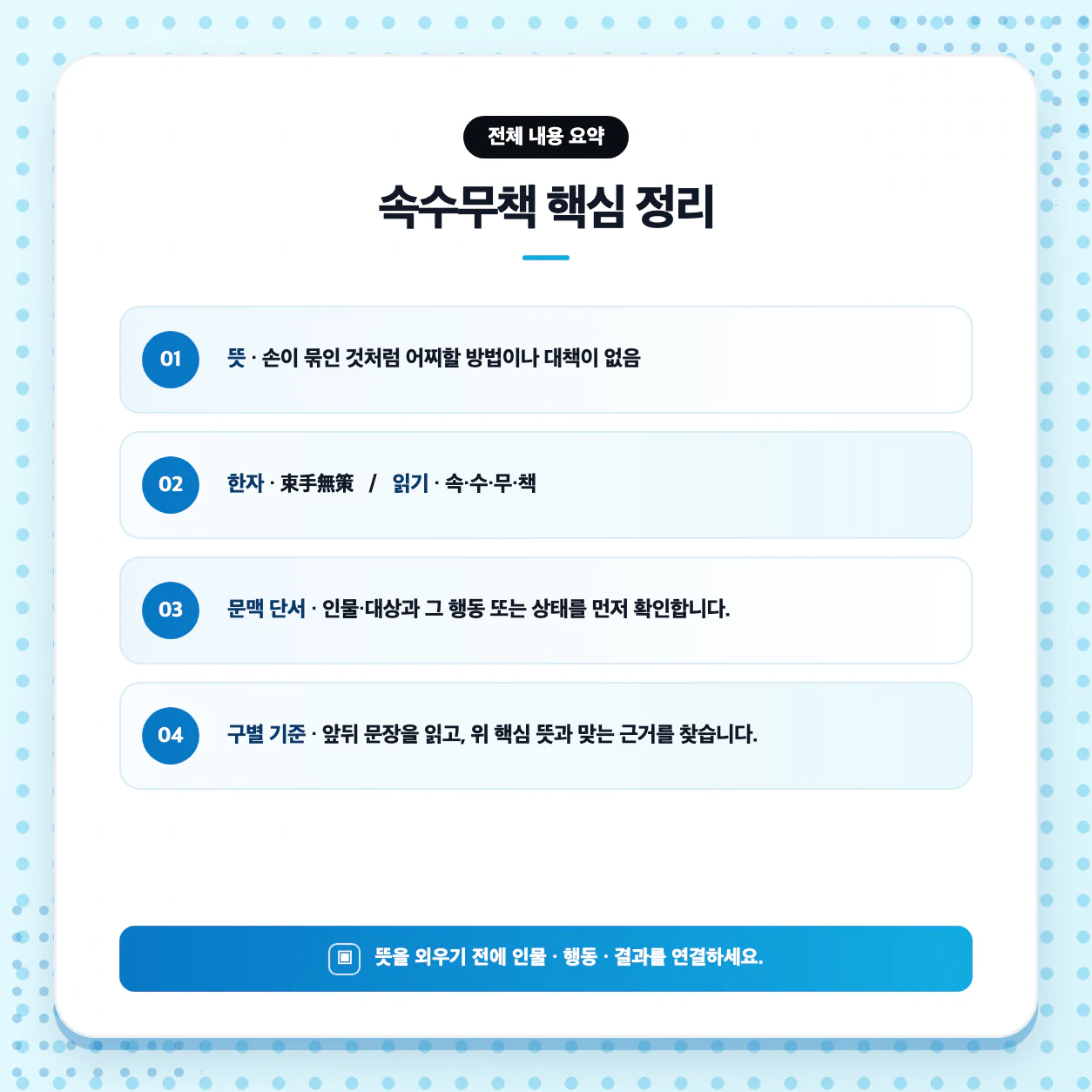 속수무책 뜻을 고전 소설 장면에 대입해 읽는 수능 국어 문맥 학습 이미지