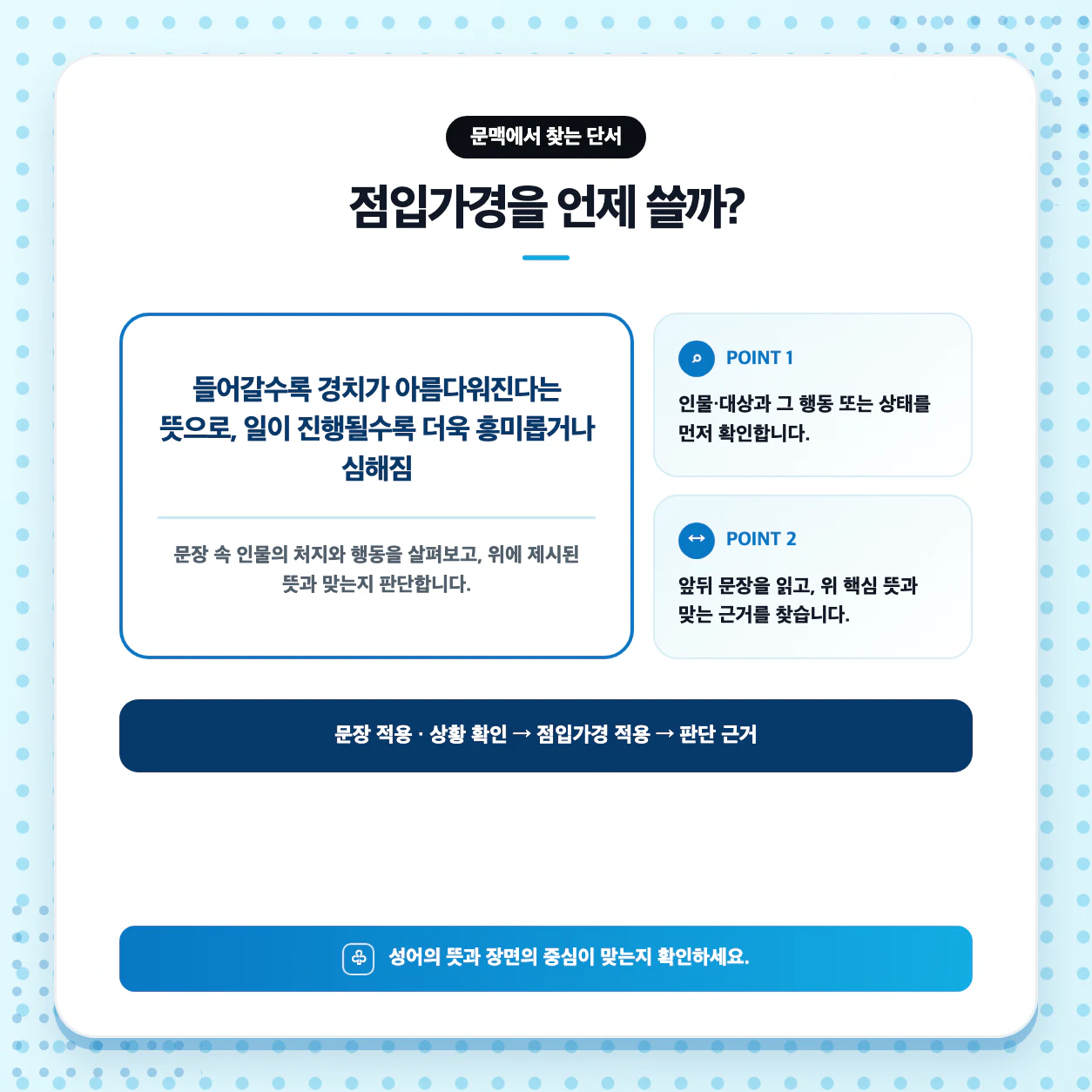 사자성어 점입가경 예문 만들기와 漸入佳境 복습 순서 이미지