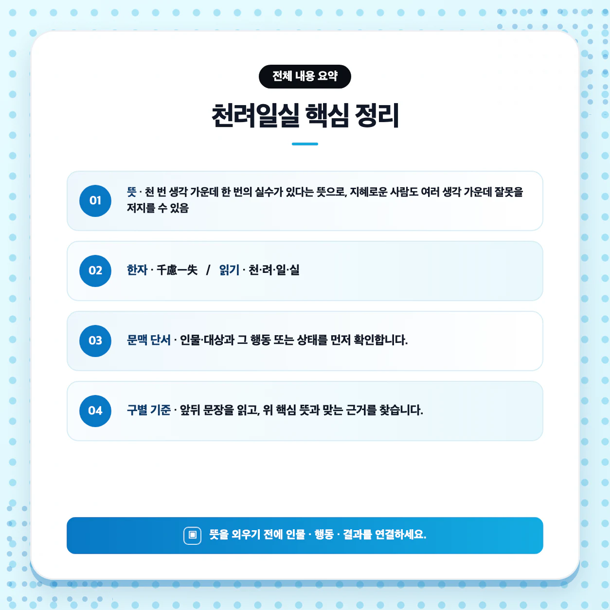천려일실의 뜻을 고전 문학 장면에 대입해 이해하는 학습 이미지