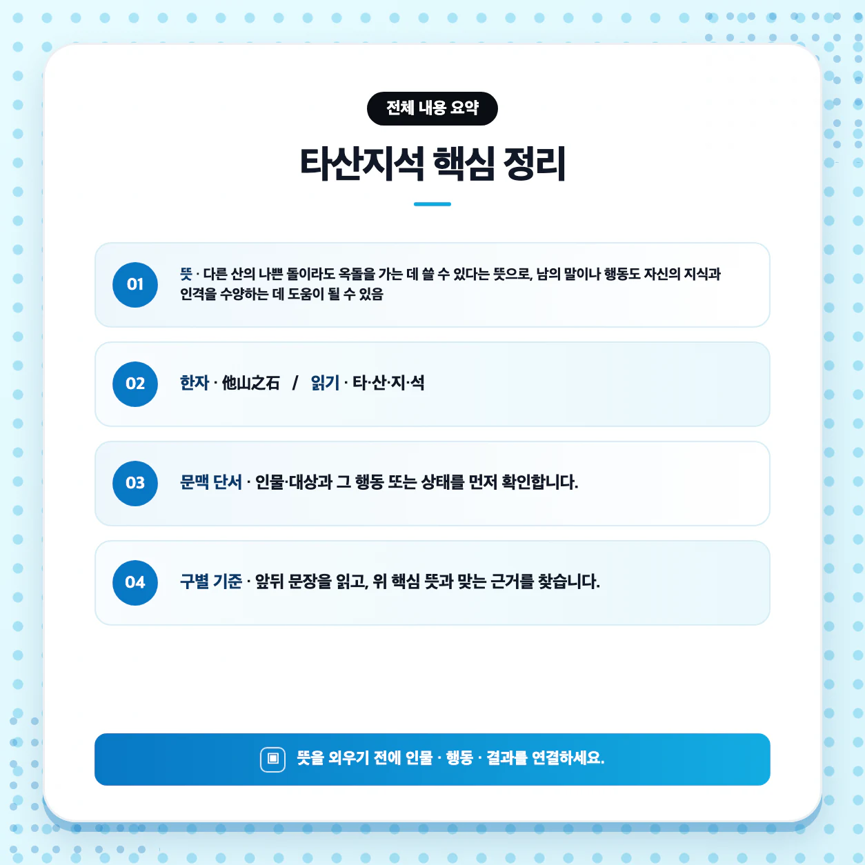 타산지석의 뜻을 문학 장면에 대입해 대상과 결과를 찾는 수능기출 학습 이미지