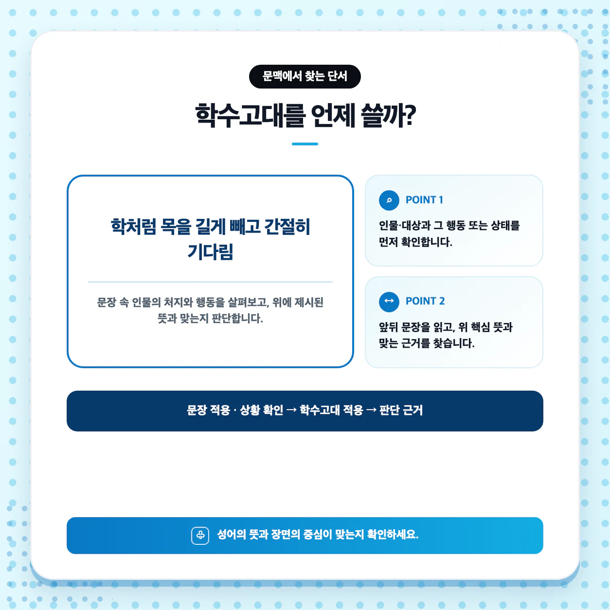 학수고대 예문 만들기와 한자 鶴首苦待 표기 복원 연습 이미지