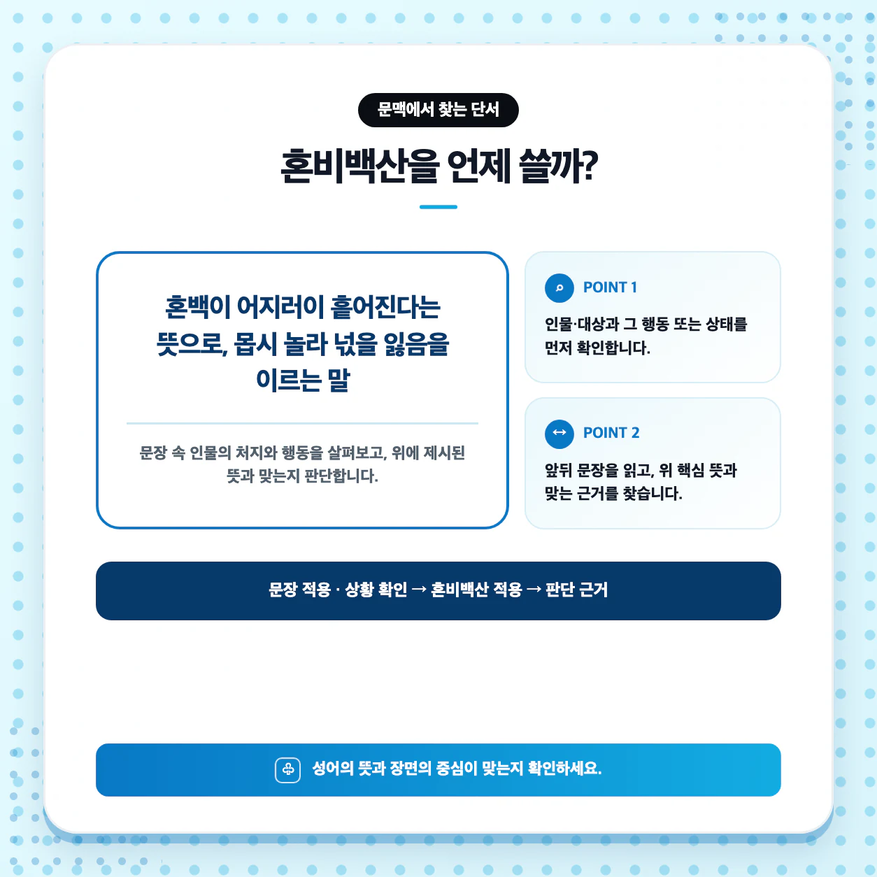 혼비백산과 어울리는 장면을 골라 魂飛魄散 문장을 만드는 국어 연습 이미지
