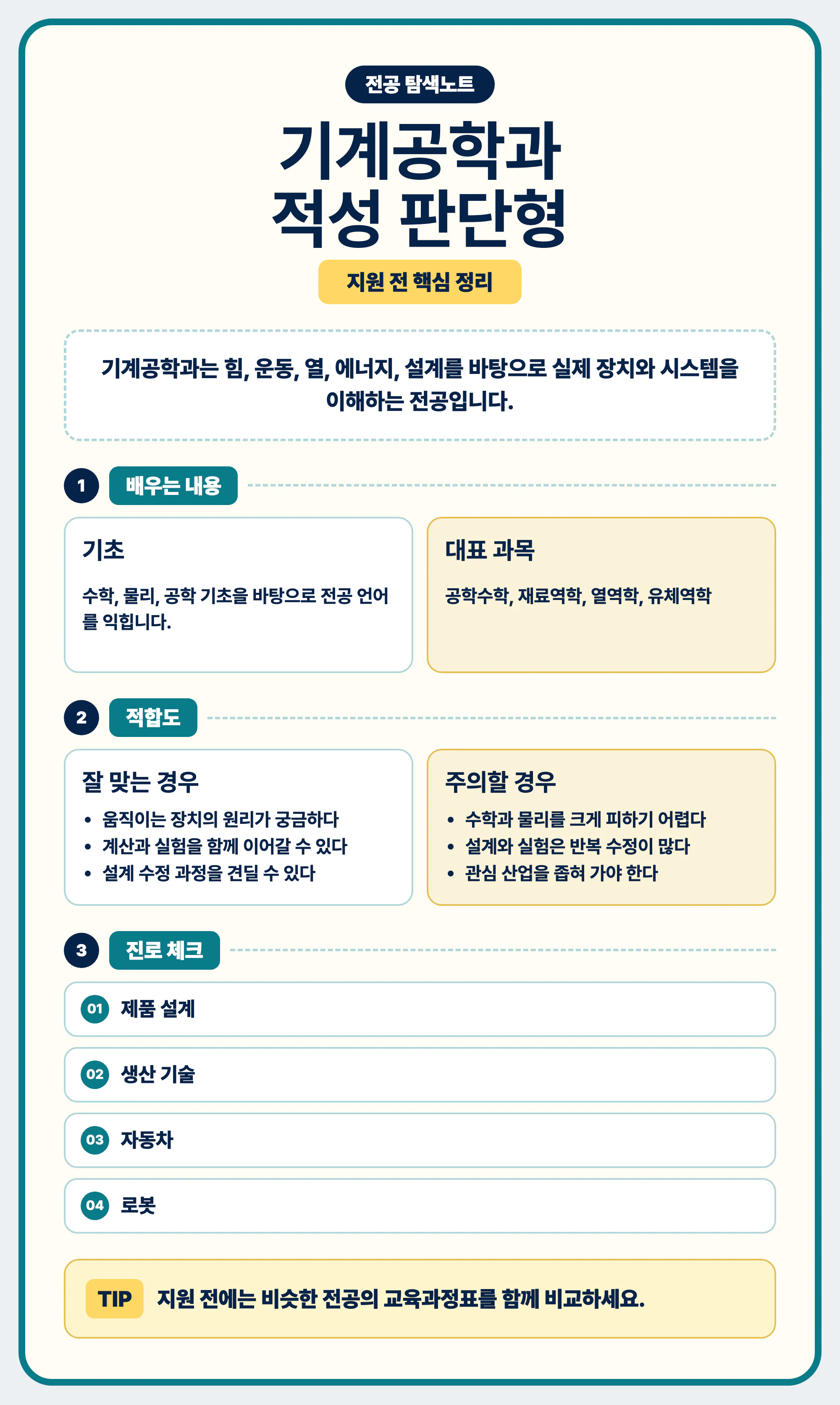 기계공학과 적성 흥미 공부 방식 진로 연결 마무리 이미지