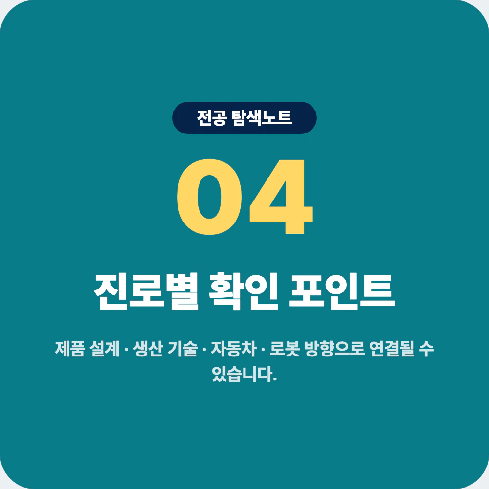 기계공학과 졸업 후 제품 설계 생산 기술 자동차 로봇 진로 확인 포인트 이미지