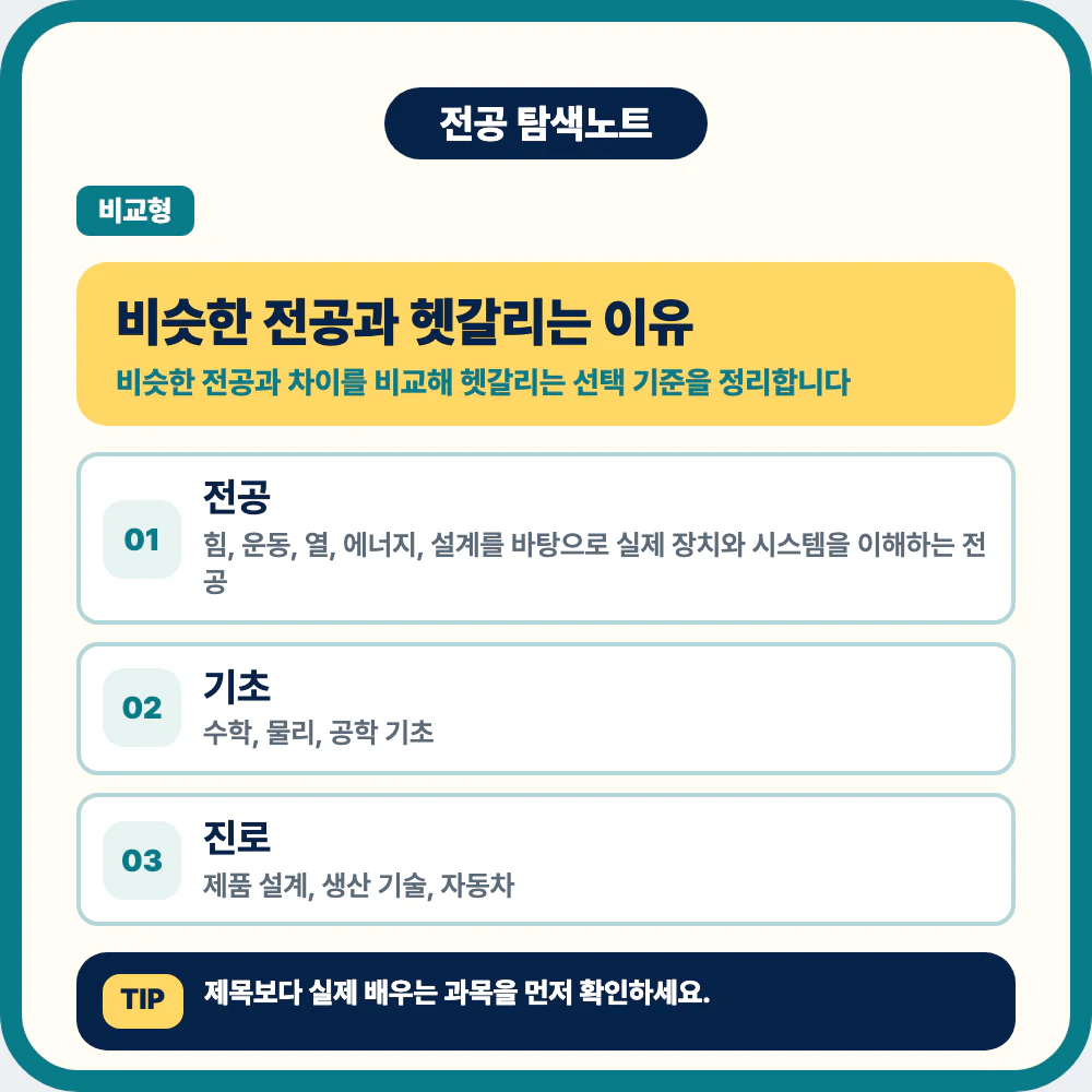 기계공학과 전공 정체성과 비슷한 전공을 헷갈리는 이유 설명 이미지