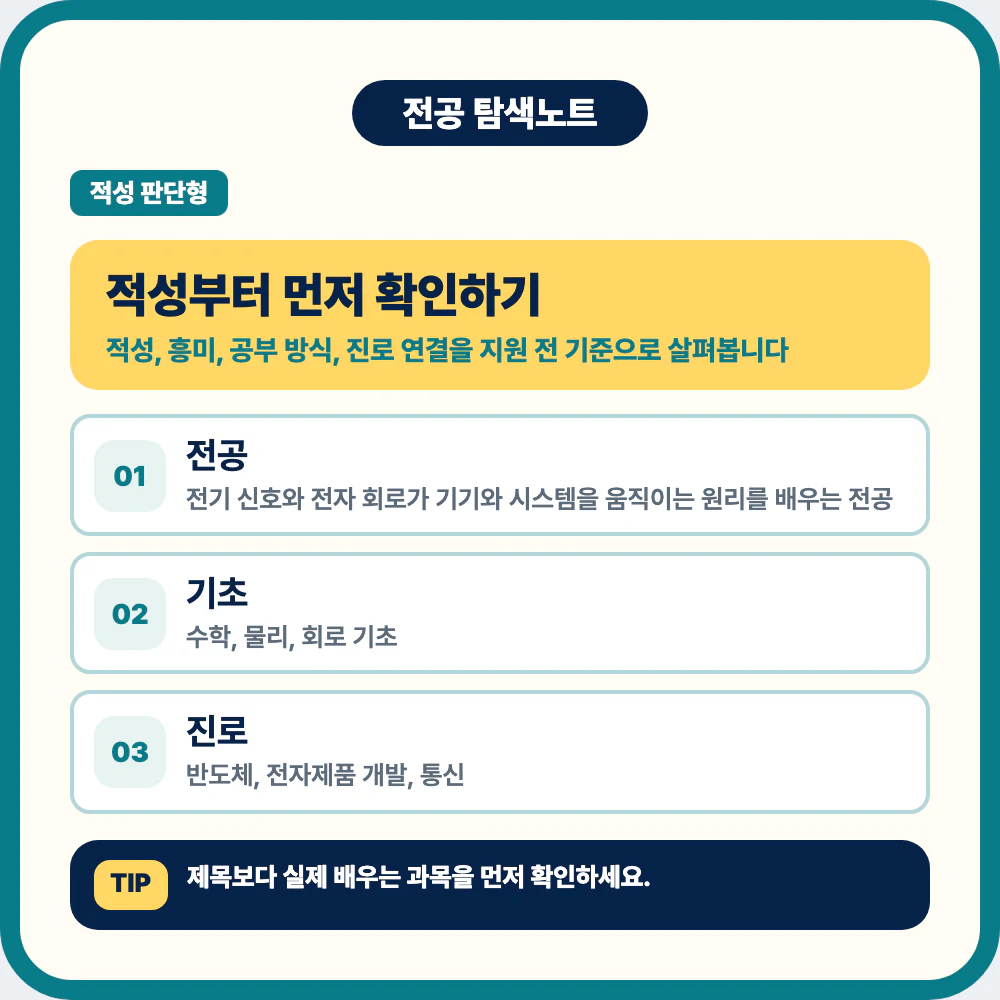 전기전자공학과 적성 확인과 전공 정체성 설명 이미지