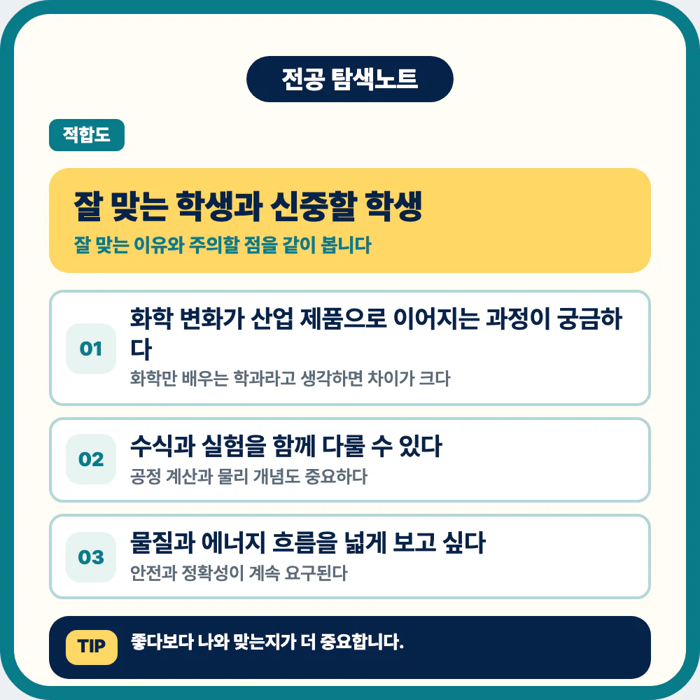 화학공학과에 잘 맞는 학생과 신중할 학생 비교 이미지