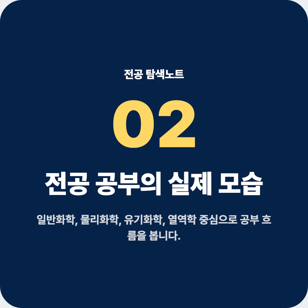 화학공학과 전공 공부와 대표 과목을 설명하는 이미지