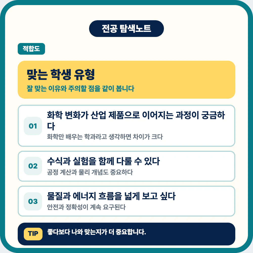 화학공학과에 맞는 학생 유형과 수식 실험 공정 이해 역량 이미지