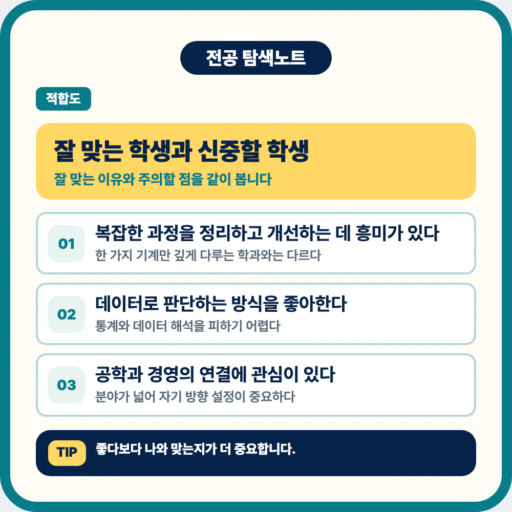 산업공학과에 잘 맞는 학생 유형과 신중할 학생 기준 이미지