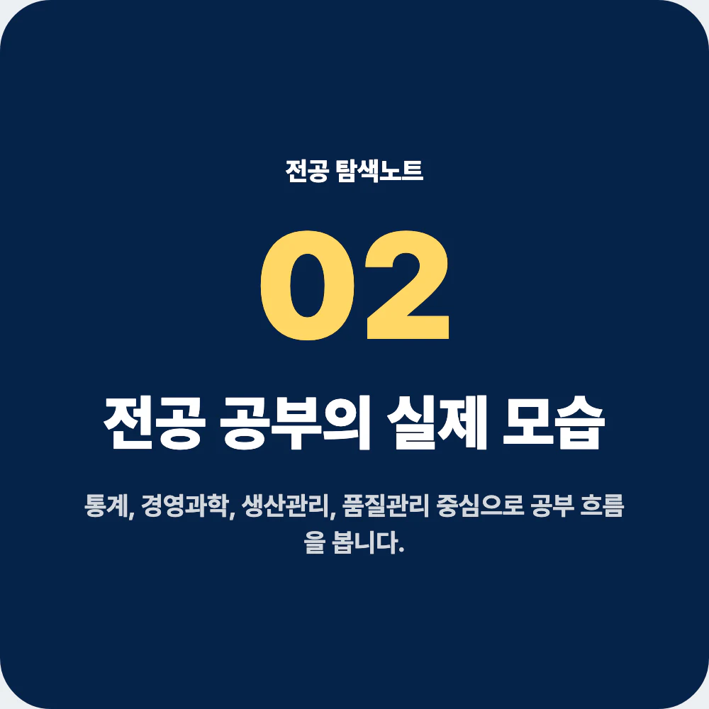 산업공학과 전공 공부와 대표 과목을 설명하는 이미지