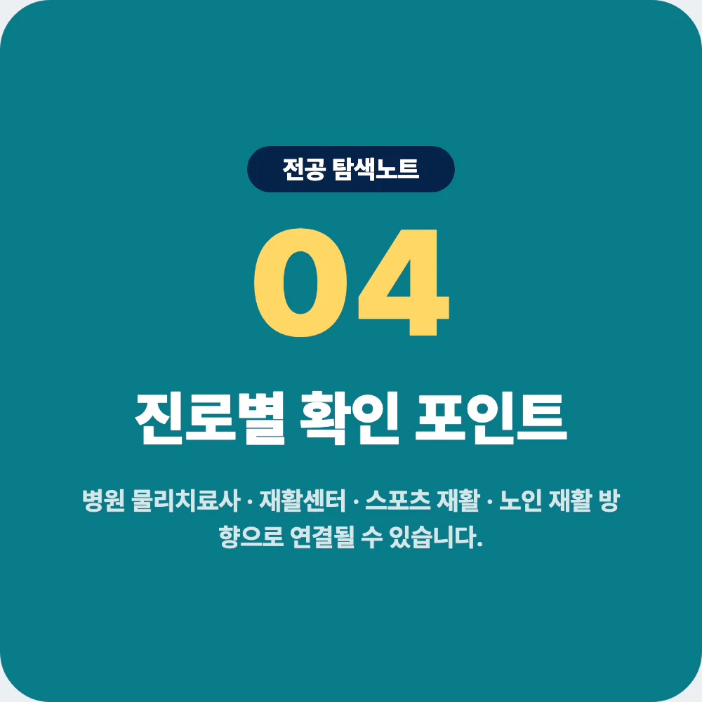 물리치료학과 졸업 후 진로별 확인 포인트 안내 이미지