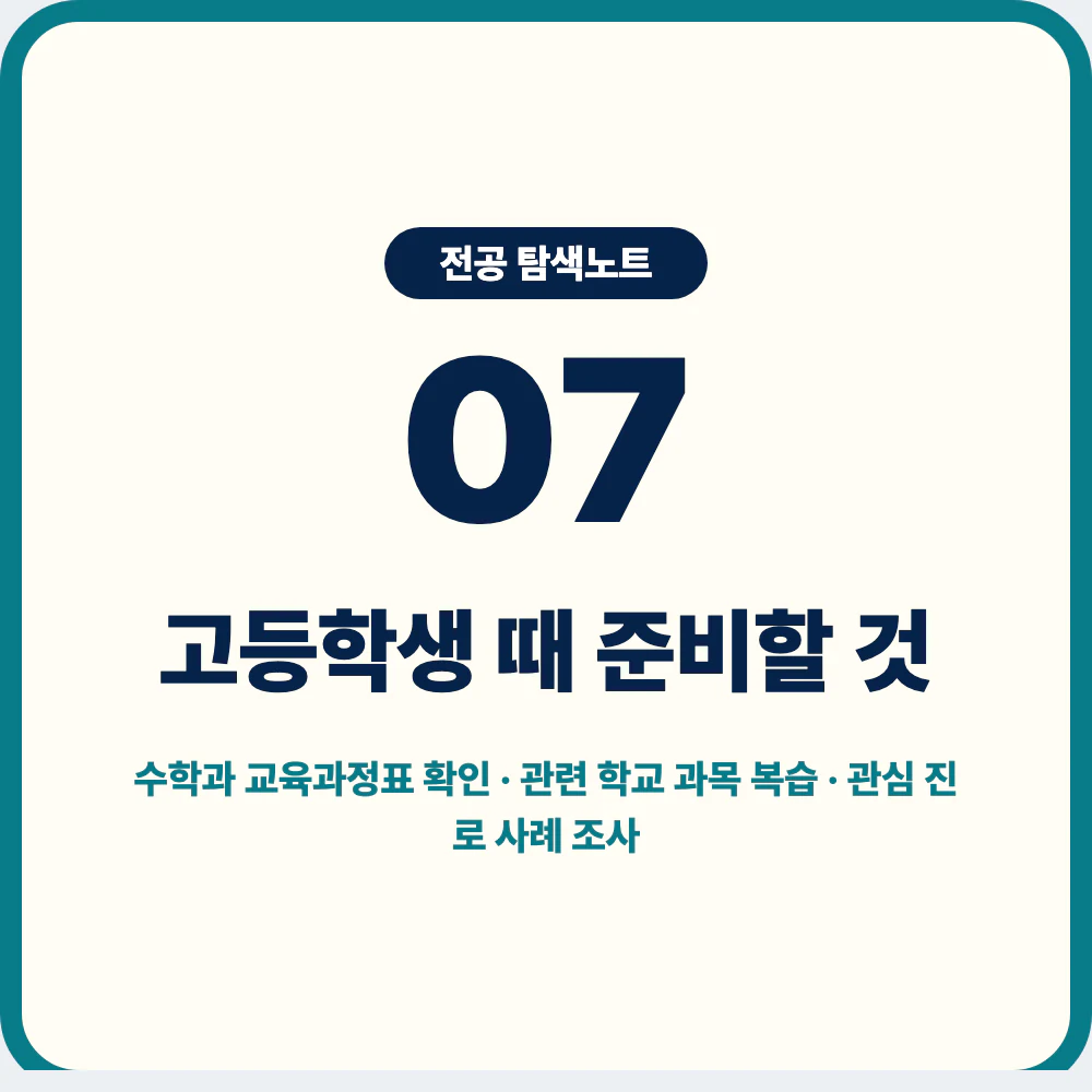 고등학생이 수학과 지원 전 준비할 교육과정표 확인과 탐구 활동 기록 이미지