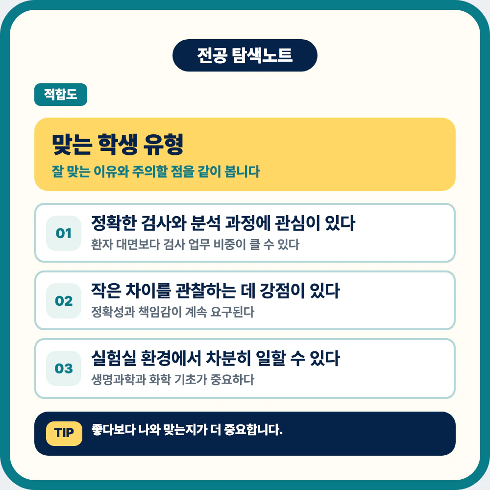 임상병리학과에 맞는 학생 유형 정확한 검사 분석 관찰 실험실 환경 이미지