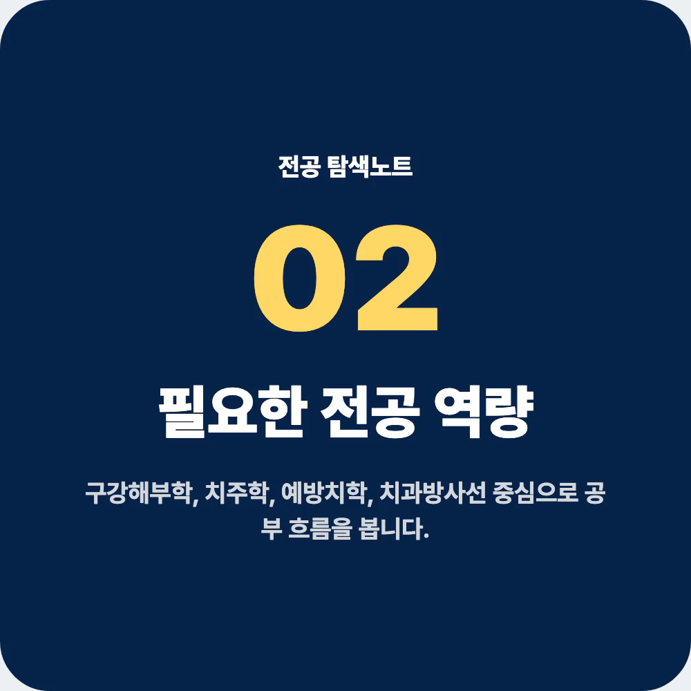 치위생학과 전공 과목과 필요한 역량을 정리한 이미지